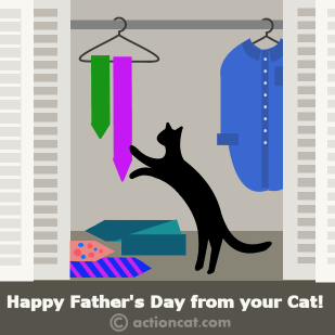 Happy Father's Day from your cat! Cat playing with tie in closet.